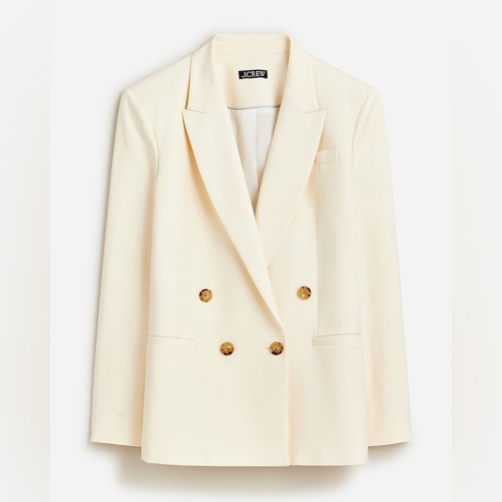 NWT J. Crew Relaxed Double-Breasted Blazer City Twill in Soft Ivory - Picture 7 of 13